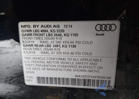 2015 Audi Q3 2.0T Premium Plus z USA, uszkodzony, nr VIN WA1EFCFSXFR009186